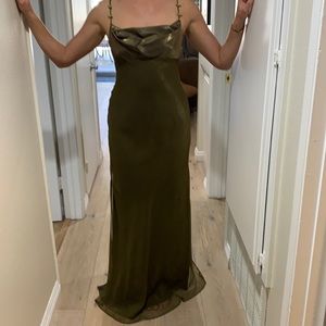 Size 4 olive green, evening dress. Comes with shawl.